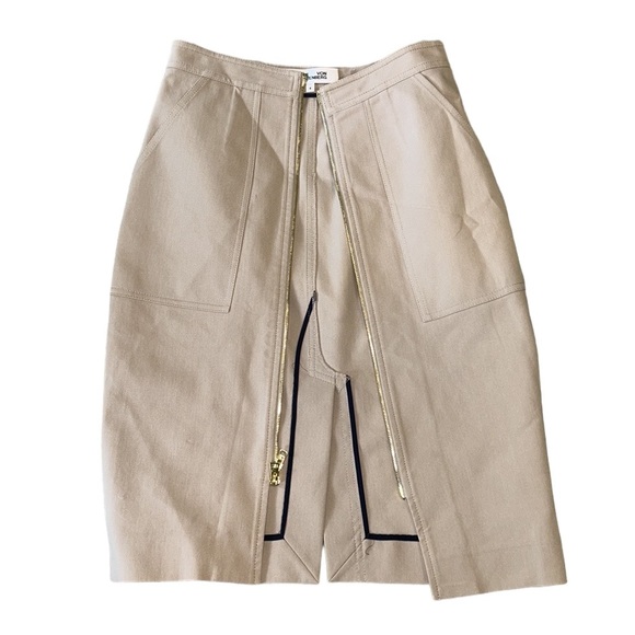 Diane Von Furstenberg Khaki Stretch Patch Pocket Zip Front Midi Pencil Skirt   4 - Picture 13 of 15